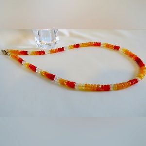 Natural Fire Opal 925 Adjustable Sterling Silver Necklace Fire Opal